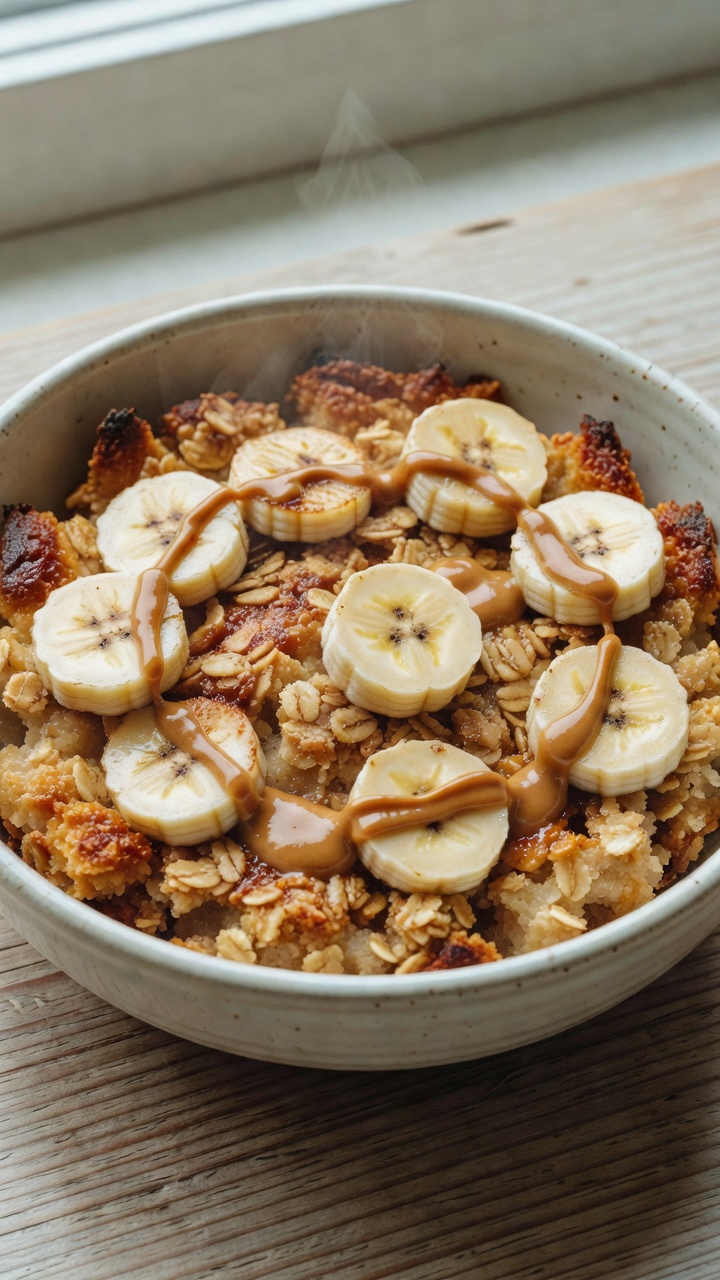 banana-peanut-butter-baked-oats, top-down