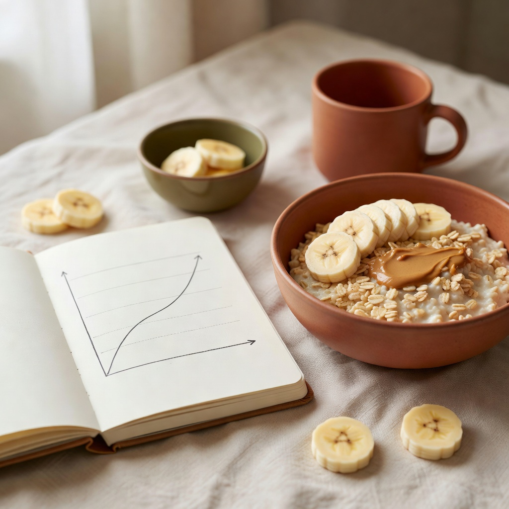 The meal plan beside an open tracker showing weight rising over the weeks